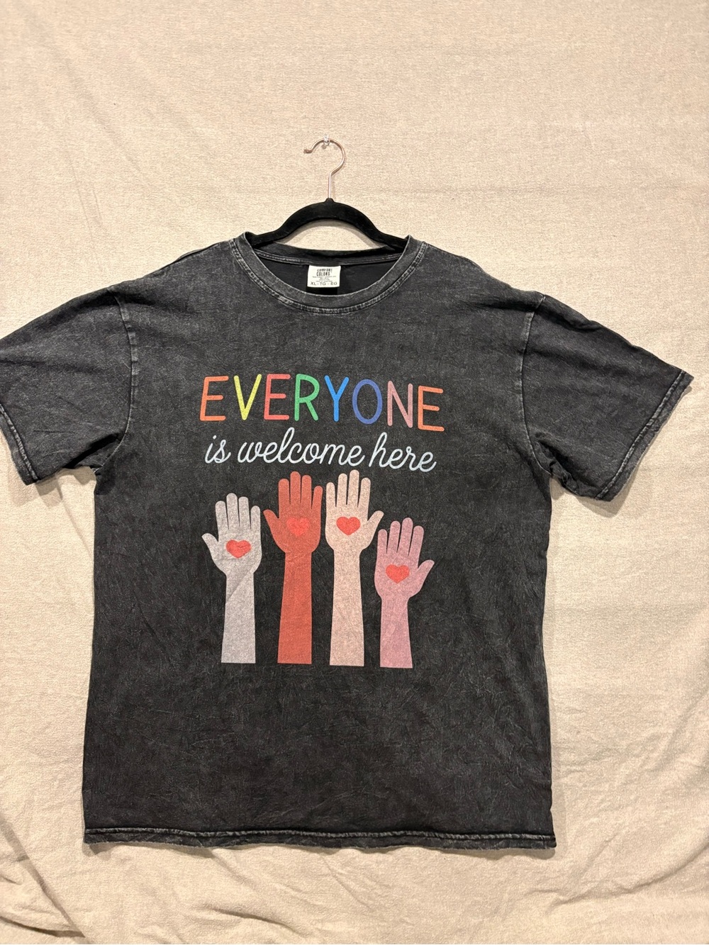 Comfort Colours Men’s'Everyone Is Welcome Here' Black Graphic Tee.
